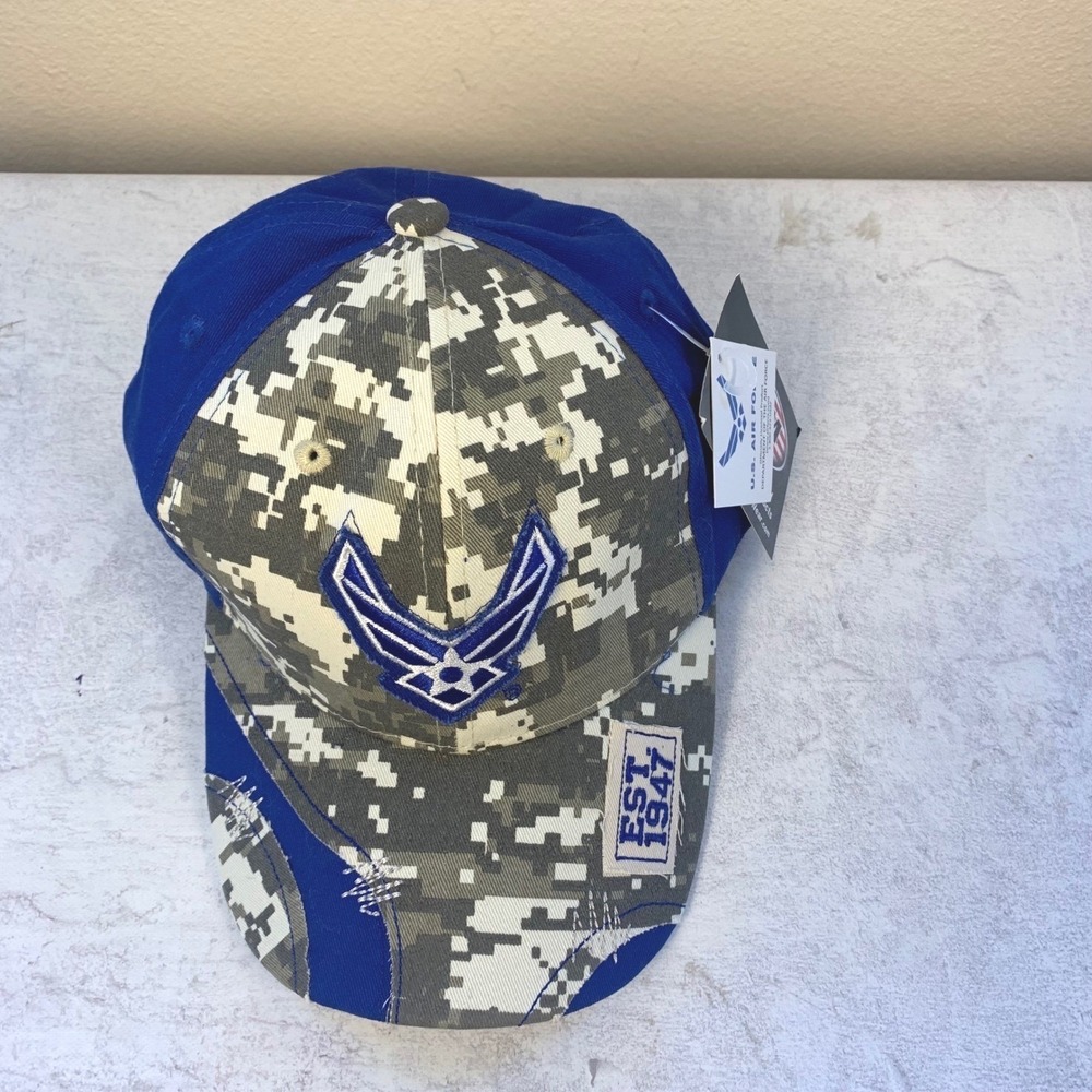 US Air Force Blue Camo Ball Cap Baseball Hat, Logo Est 1947, NEW w/tags